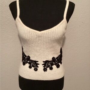 Express Ribbed Embellished Camisole White and Black